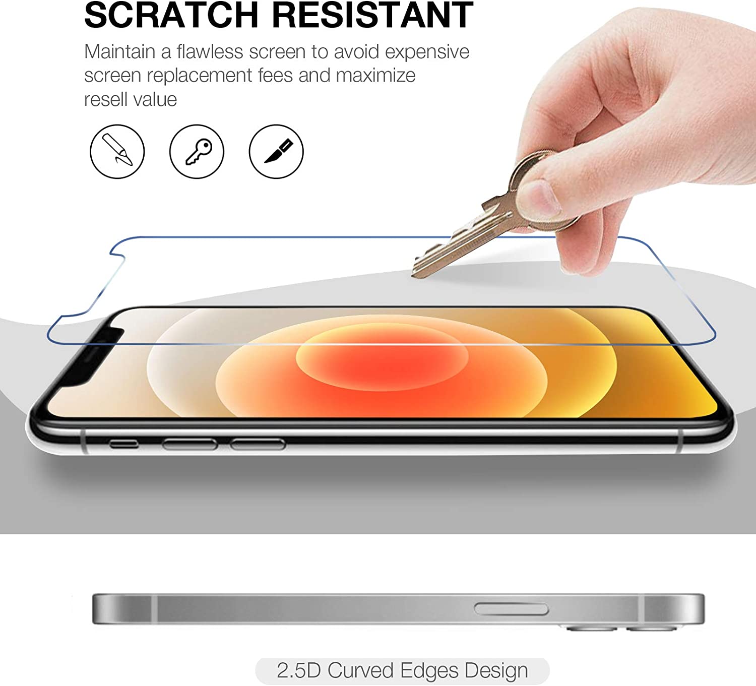 iPhone 12 および iPhone 12 Pro 6.1 インチ対応スクリーンプロテクター 3 枚パック - 強化ガラススクリーンプロテクターフィルム