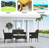 4ピースのウィッカー製屋外パティオ会話用座席セット、白いクッションとコーヒーテーブル付き