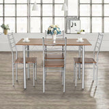 5 Piece Dining Table Set Wood Metal Kitchen Breakfast Furniture w/4 Chair Walnut
