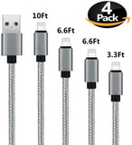 4Pack[3/6/6/10ft] Nylon Braided iPhone Charger Lightning Cable Fast Charging&Syncing Long Cord Compatible iPhone 11Pro Max/11Pro/11/XS/Max/XR/X/8/8P/7 and More