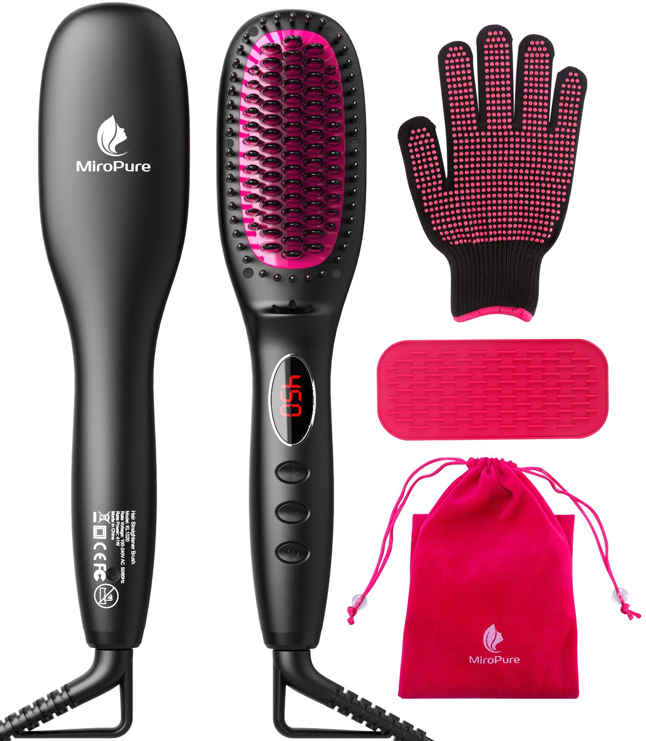Miropure KL1020 イオン発生器付きヘアストレートナーブラシ (30 秒で均一に素早く加熱し、ストレートやカールを実現) (この製品は Amazon プラットフォームで権利侵害のリスクがあります)