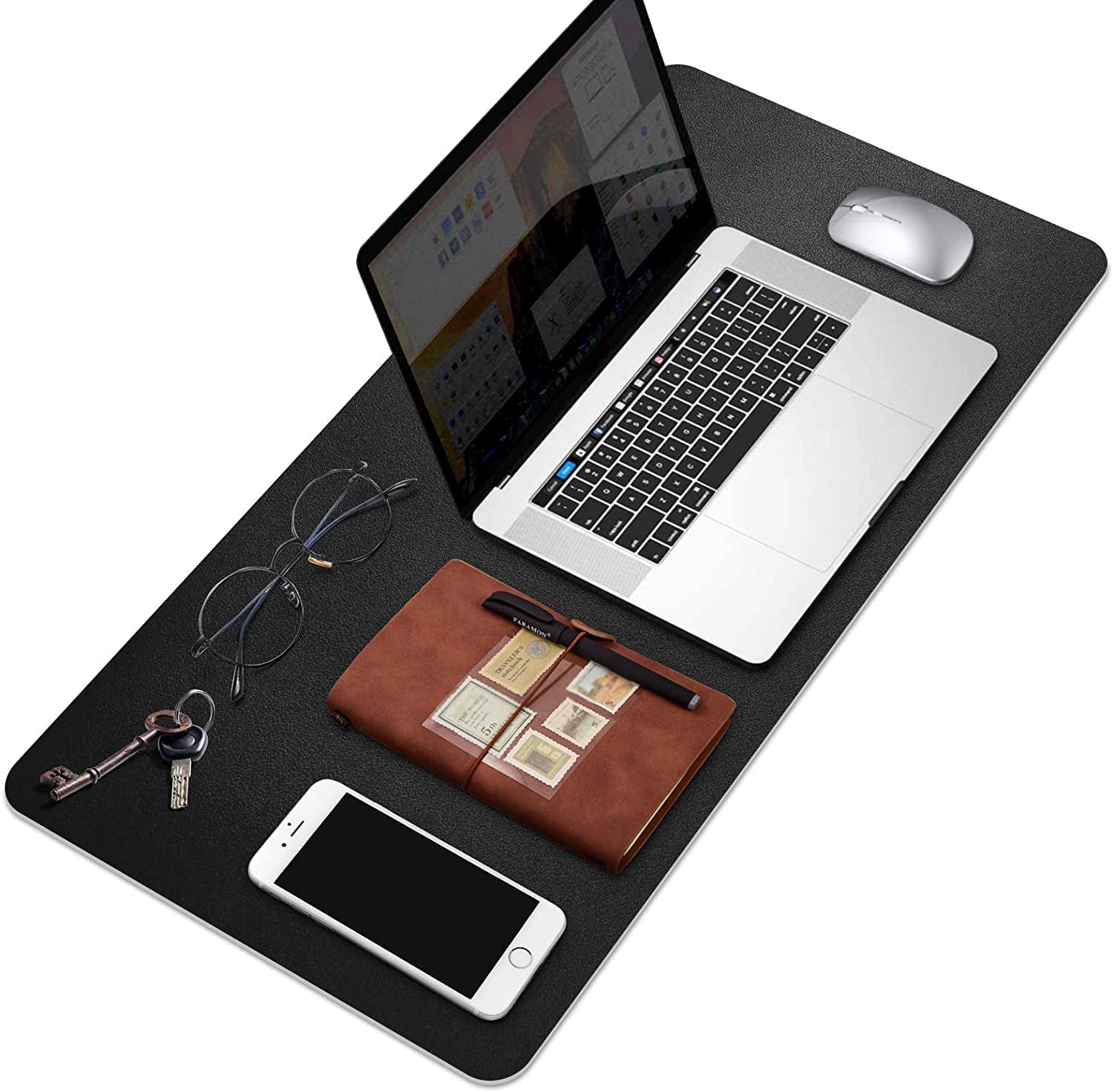 SKONYON 両面デスクパッドプロテクター、大型ゲーミングマウスパッド、31.5インチ x 15.7インチ PUレザーデスクパッド、キーボードとマウス用、デスクマット、ブラック