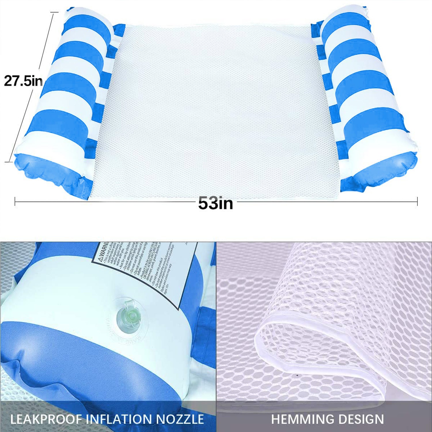 SKONYON 4-in-1 モントレー ハンモック インフレータブル プール フロート ライトブルー/ホワイト ストライプ