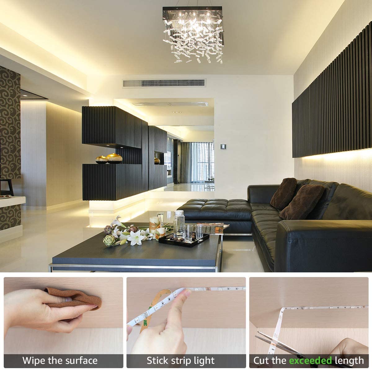 SKONYON LED ライトストリップ 32.8 フィート 10 m RGB LED ライトストリップ 色が変わる 3528 600 LED 44 キー IR リモコン付き 自宅 寝室 キッチン DIY 装飾用