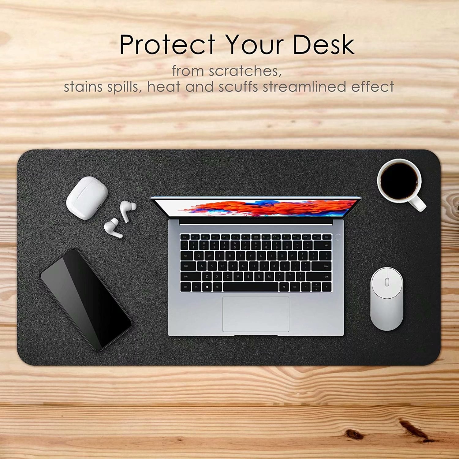 SKONYON 両面デスクパッドプロテクター、大型ゲーミングマウスパッド、31.5インチ x 15.7インチ PUレザーデスクパッド、キーボードとマウス用、デスクマット、ブラック