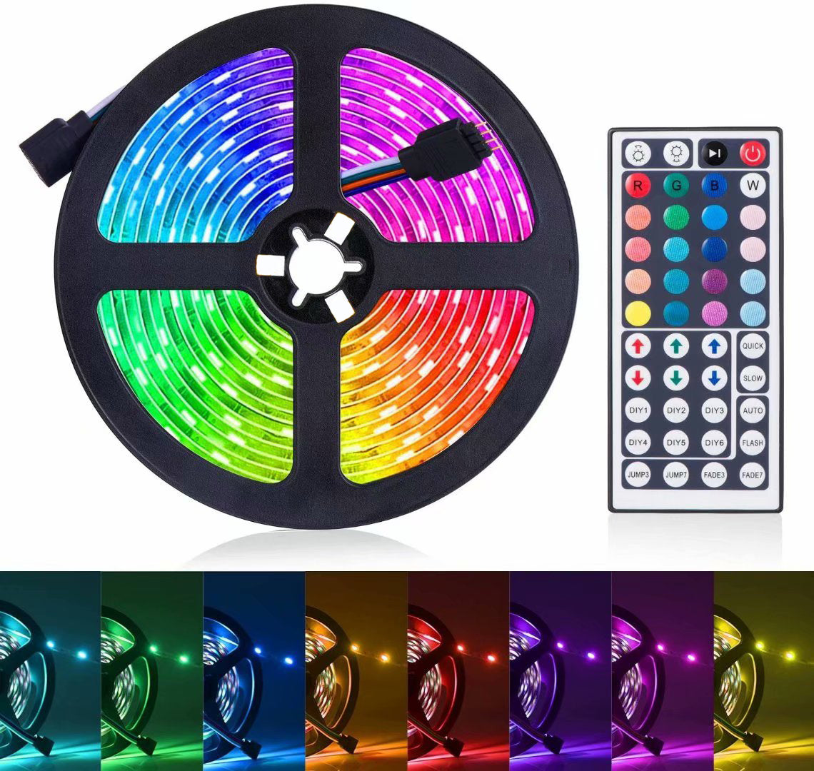LED ライトストリップ、16.4フィート 5m RGB LED ライトストリップ 色が変わる 3528 300 LED 44キー IR リモコン付き 自宅、寝室、キッチン、DIY デコレーション用