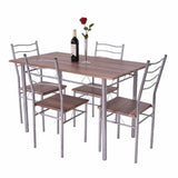 5 Piece Dining Table Set Wood Metal Kitchen Breakfast Furniture w/4 Chair Walnut