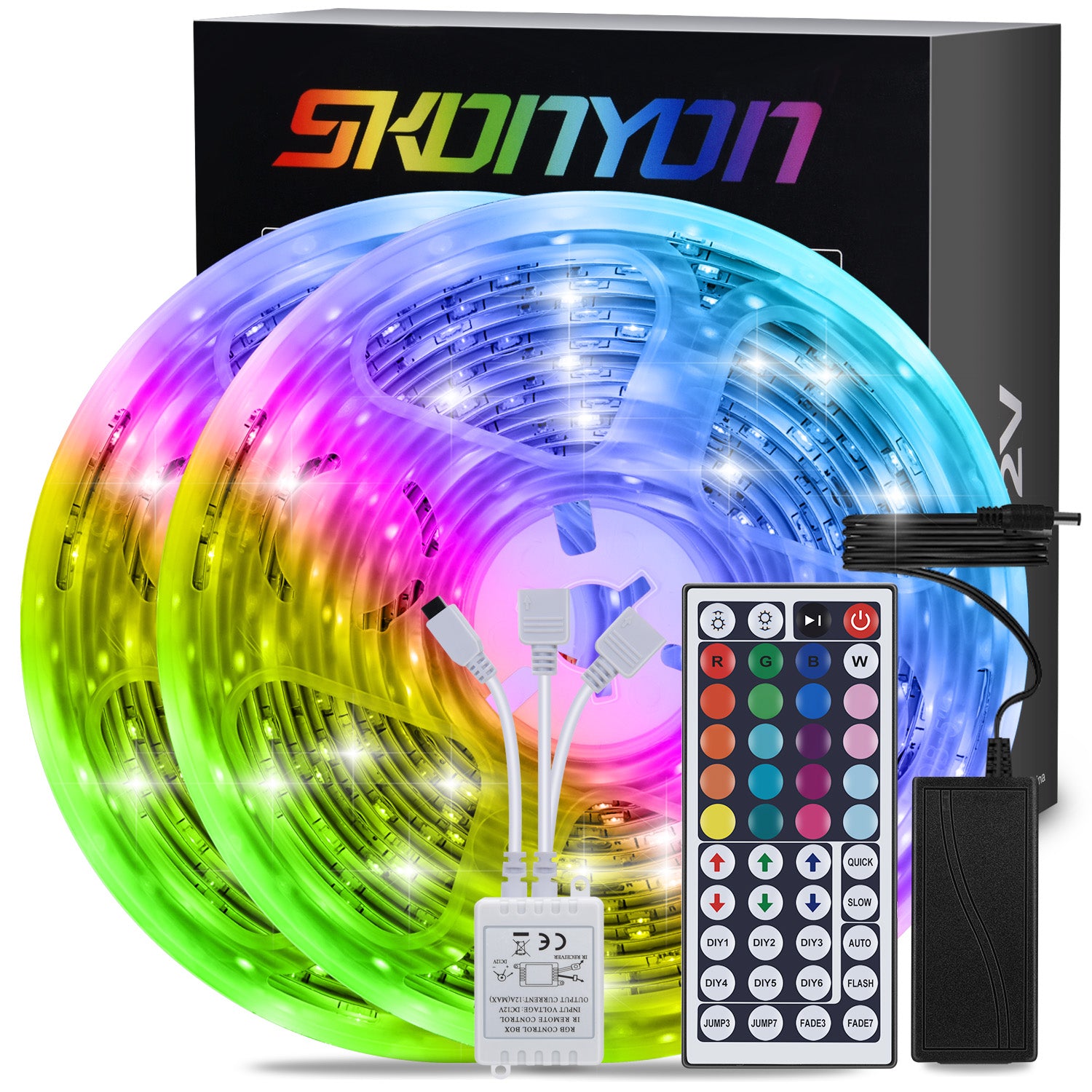 SKONYON LED ライトストリップ 32.8 フィート 10 m RGB LED ライトストリップ 色が変わる 3528 600 LED 44 キー IR リモコン付き 自宅 寝室 キッチン DIY 装飾用