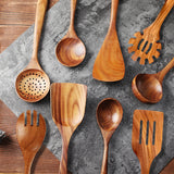 9-Piece Natural Teak Wooden Kitchen Utensils Set