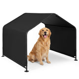 Outdoor Dog Shade Shelter with Waterproof Roof and Ground Stakes for Deck-Black