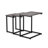 3 Pieces Multifunctional Coffee End Table Set-Oak