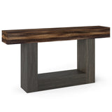 2-Tier Farmhouse Console Table 63in Long with Storage Shelf-Rustic Brown