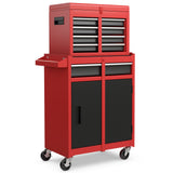2-in-1 Tool Chest and Cabinet with 5 Sliding Drawers-Black  Red