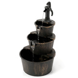 3-Tier Outdoor Barrel Waterfall Fountain with Electric Pump