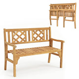 Patio Foldable Bench with Curved Backrest and Armrest