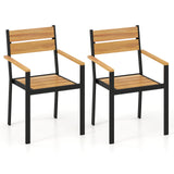 2 piece Outside Patio Dining Chair with Acacia Armrest for Backyard Garden