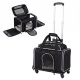 Foldable Pet Carrier with Wheels Airline Approved Rolling Cat and Dog Carrier-Black