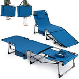 Set of 2 Tanning Chairs with Face Arm Holes Portable with 4-Level Backrest-Blue