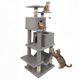 57 Inch Cat Tree with Dual Condos and Hammock and 2 Dangling Balls-Light Gray