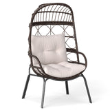 Patio Wicker Egg Chair Outdoor Rattan Lounge Basket with Seat and Back Cushions-Brown