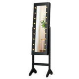 Mirrored Jewelry Cabinet Armoire Organizer with LED lights-Black