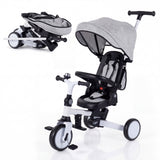 8-in-1 Folding Kids Tricycle with Removable Canopy and Push Handle-Gray