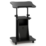 Adjustable Mobile Standing Desk Cart with Tilt Desktop and Cabinet-Black