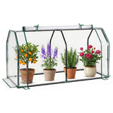 Portable Mini Greenhouse with PE Cover and Zippered Door for Vegetables-Green