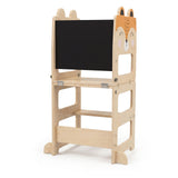 3-in-1 Wooden Kids Toddler Kitchen Step Stool with Blackboard-Orange