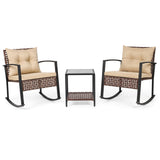 3-Piece Outdoor Rocking Chair Set-Brown