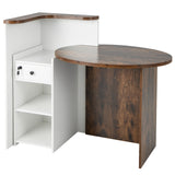 Front Reception Office Desk with Open Shelf and Lockable Drawer-Brown  White