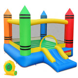 Inflatable Bounce House 2-in-1 Crayon Themed Kids Bouncer with 550W Blower