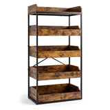 5-Tier Food Storage Rack with 4 Pull-out Drawers and Adjustable Feet-Rustic Brown