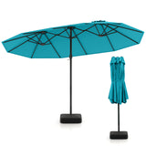 15 Feet Double-Sided Twin Patio Umbrella with Crank and Base-Turquoise