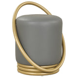 Round Vanity Stool Faux Leather Makeup Chair with Gold Halo Design-Grey