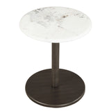 Round Marble Side Table Pedestal End Table with Stone Finish and Wooden-Black  White