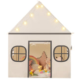 Kids Play Tent Large Playhouse with Door Curtain and Windows Star Lights-Beige