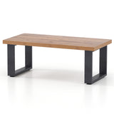 47 inch Farmhouse Style Rustic Coffee Table with Thickened Tabletop and Natural Wood Texture-Oak