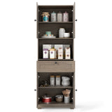67.5 Inch Tall Modern Freestanding Floor Storage Cabinet with 4 Doors and 1 Drawer-Oak