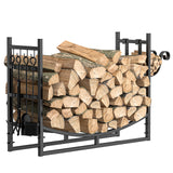 33.5in Steel Firewood Rack Fireplace Log Holder with Fireplace Tools