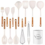 13-Piece Silicone Kitchen Utensils with Wooden Handles Set