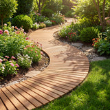7 FT Wooden Garden Pathway with Anti-slip Surface for Gardens Patios-Natural