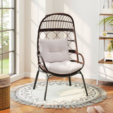 Patio Wicker Egg Chair Outdoor Rattan Lounge Basket with Seat and Back Cushions-Brown
