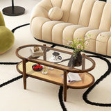 2-Tier Coffee Table with Tempered Glass Tabletop and Acacia Wood Frame-Brown