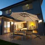 10 ft 360 Rotation Solar Powered LED Patio Offset Umbrella without Weight Base-Beige