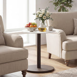 Round Marble Side Table Pedestal End Table with Stone Finish and Wooden-Black  White
