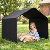 Outdoor Dog Shade Shelter with Waterproof Roof and Ground Stakes for Deck-Black