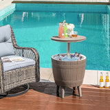 10 Gallon Cooler Bar Table Outdoor Coffee Table Ice Bucket with Telescopic Tabletop for Beer and Wine-Brown