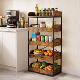 5-Tier Food Storage Rack with 4 Pull-out Drawers and Adjustable Feet-Rustic Brown