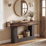 2-Tier Farmhouse Console Table 63in Long with Storage Shelf-Rustic Brown